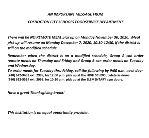 IMPORTANT: CCS Food Service Announcement
